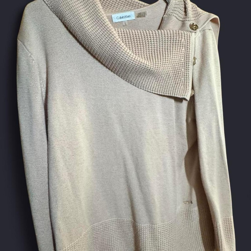 Calvin Klein Women's Beige Cowl Neck Sweater, Size